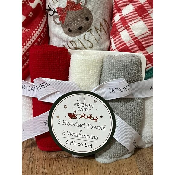 NWT Modern Baby 6 Piece Bath Set With 3 Hooded Towels & 3 Washcloths - Picture 2 of 4